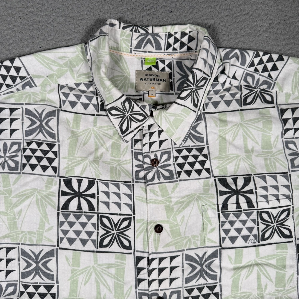 Quiksilver Waterman Shirt Mens Large Hawaiian Comfort Fit Modal Blend Preppy